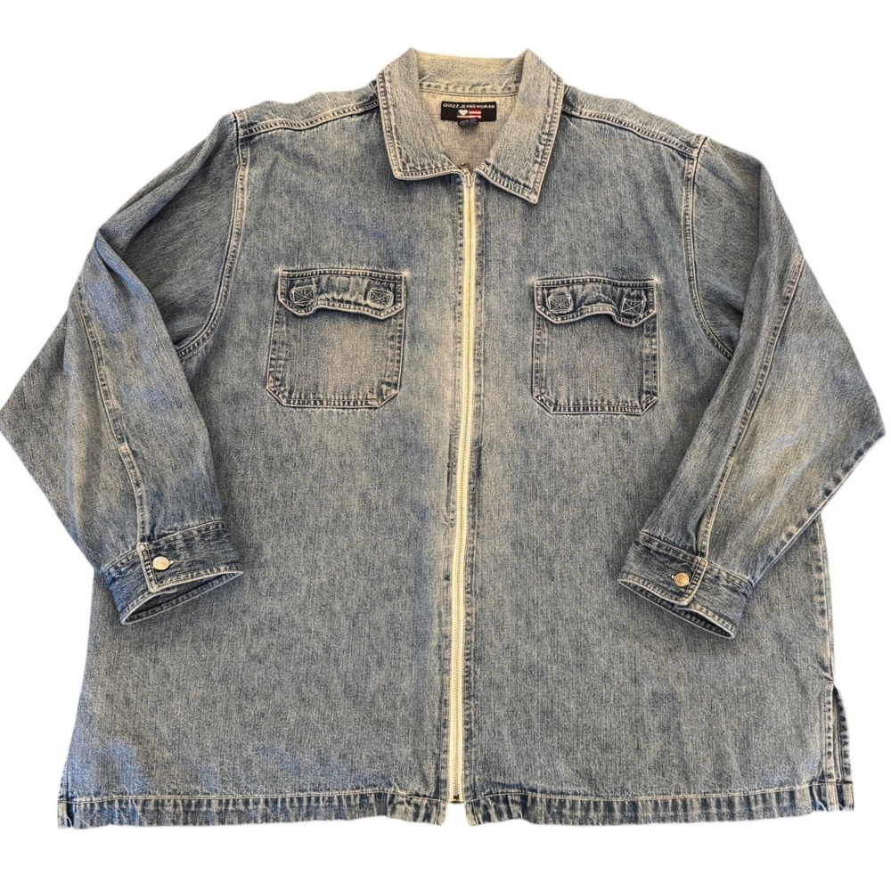 Quizz Jeans Woman Denim Jacket Blue Full Zip Cotton Pockets Plus Size 24